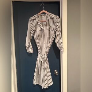 Mlle Gabrielle Black and White Striped Long Sleeve Dress